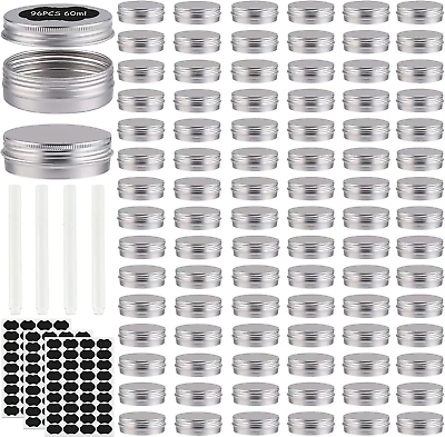 96 Pack round Cans with Screw Lid 2 Oz Aluminum Metal Tins DIY Food Candle Conta $55.99