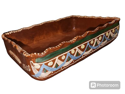 #ad Antique Tlaquepaque Mexican Pottery Rectangle Hand Made Primitive Vintage $48.00