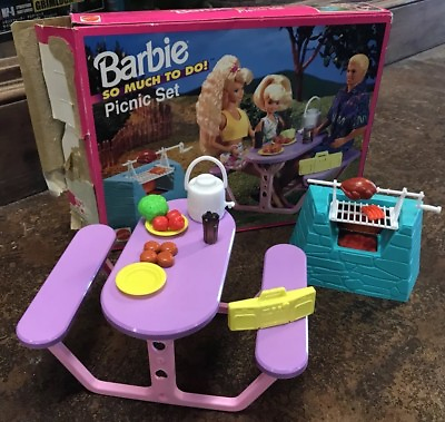 Vintage Barbie So Much To Do Picnic Set Grill Table Stereo Food Near Complete $32.99