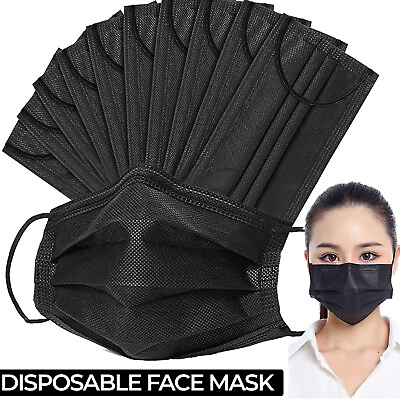 100 PCS Disposable Face Mask Non Medical Surgical 3 Ply Ear loop Black Masks USA $9.99