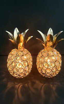 2 Pineapple Candle Holder Table Centerpiece Decor Handmade Crystal Hollow Fruit $49.95