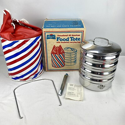 #ad Vintage Regal Aluminum FOOD TOTE Picnic Lunch Red Blue Carry Bag New Old Stock $37.19