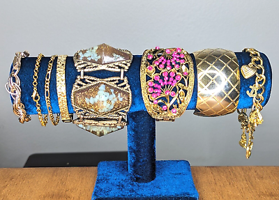 #ad Bracelet Lot Vintage Now Gold Tone Charm Chunky Link Chain Hinged Rhinestone $34.99