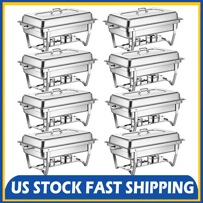 #ad 8 Pack Stainless Steel Chafer Chafing Dish Sets Catering Food Warmer 13.7 QT NEW $190.89