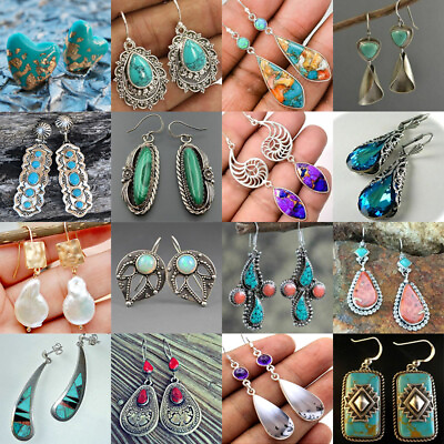 Fashion 925 Silver Dangle Turquoise Drop Earrings Ear Hook Women Wedding Jewelry C $2.90
