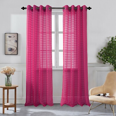 2 Pack: Contemporary Plaid Sheer Voile Window Curtains Assorted Colors $13.50