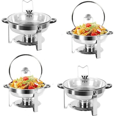 #ad #ad Chafing Dish Buffet Round Stainless Steel Chafer Holder 4 Set For Catering 5QT $104.49