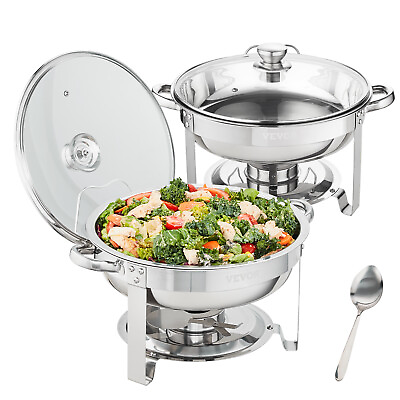 #ad VEVOR 2 Pack Round Chafing Dish Set with Full Size 4Qt Pan Glass Lid Fuel Holder $68.29