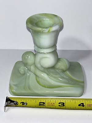 #ad Green Marbled Glass Candle Holder Green Slag Glass Candle Holder 4” Single $45.00