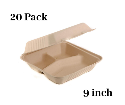 20 Pack 3 Compartment Clam Shell Take Out Food Container 9 inch $16.95