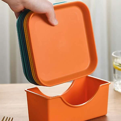 5pcs set Random Color Plastic Plate With Storage Box Minimalist Food Plate Set $12.99