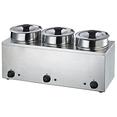 Hakka Food Warmer 3X3.7QT Round Soup Pot Steam Table Food Buffet Bain Marie Pot $469.99