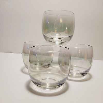 #ad 4 VTG GREEN Roly Poly Bar Glasses Lowball Rocks Whiskey Stemless Wine Barware 8o $24.99