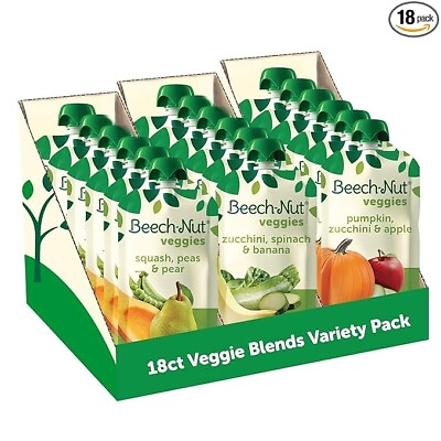 #ad Beech Nut Baby Food Pouches Variety Pack Veggie Purees 3.5 oz 18 Pack $39.23
