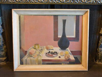 #ad William Millarc 1920 1957 Still Life Oil Painting Mid Century Vase Fruit Table $450.00