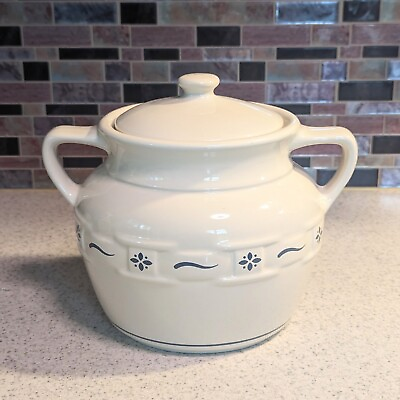 Longaberger pottery Blue Woven Traditions Cookie Jar With Handles $34.95