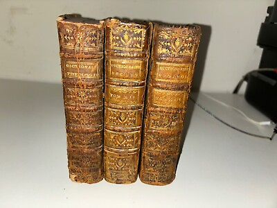 #ad Antique Set Three Leather Books French Dictionnaire Apostolique 18th C $275.00
