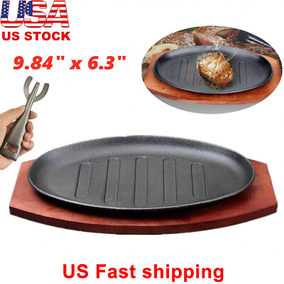 #ad SIZZLING PLATES HEAVY DUTY STEAK OVEN DISH SIZZLE SIZZLER SERVING WOODEN BASE $22.14