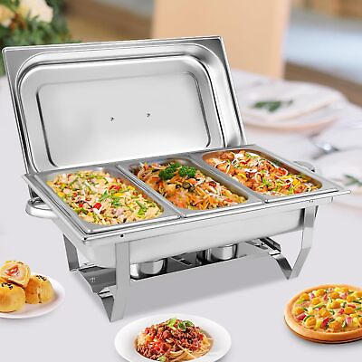 #ad #ad Catering Stainless Steel Chafer Dish Chafing Set 8 QT Full Size Buffet $77.81