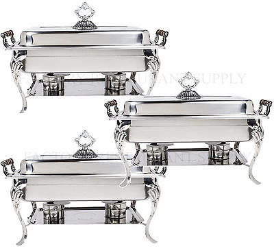 3 PACK Catering Classic STAINLESS STEEL Chafer Chafing Dish Set 8 QT Buffet Full $355.00
