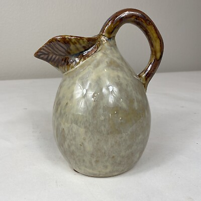 #ad Pear Fruit Shaped Pitcher Pottery Rustic Brown Tan High Gloss 6.5” Tall $29.99