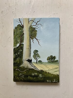 Original Oil Painting Landscape Country Gumtree signed 17cm X 12cm AU $56.45