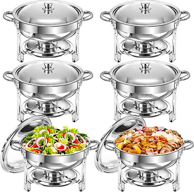 #ad 1 2 4 6 Pack 5.3 Quart Silver Steel Round Chafing Dish Buffet Set Warming Trays $39.65