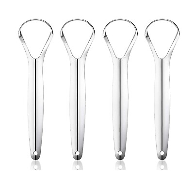 #ad 4 Pack Tongue Scraper Stainless Steel Reduce Bad Breath for Adults Kid Oral Care $8.39