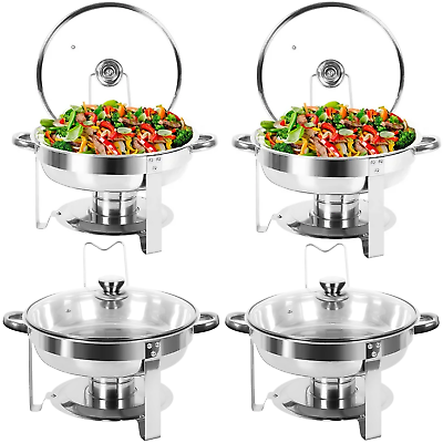 #ad 4 Pack 5QT Stainless Steel Chafer Chafing Dish Sets Catering Glass Lid amp; Holder $99.00