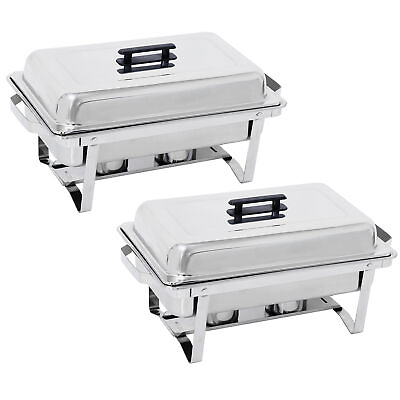 2 Pack 8 Quart Stainless Steel Rectangular Chafing Dish Set Dish Buffet Trays $73.58