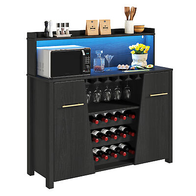 #ad Farmhouse Wine Bar Cabinet 47quot; Sideboard Buffet Cabinet w LED Lights Wine Rack $149.99