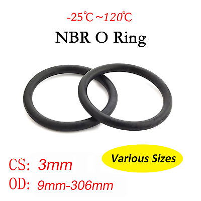 #ad 3mm Cross Section O Rings NBR Nitrile Rubber 9mm 306mm OD Oil Resistant Seals $45.19
