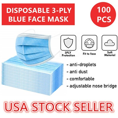 100 PCS Disposable Face Masks 3Ply Non Medical Protective Mouth Cover Respirator $6.99