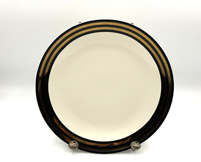 #ad West Elm Fishs Eddy Salad Plate Metallic Gold Black Trim Porcelain 9quot; Excellent $12.95
