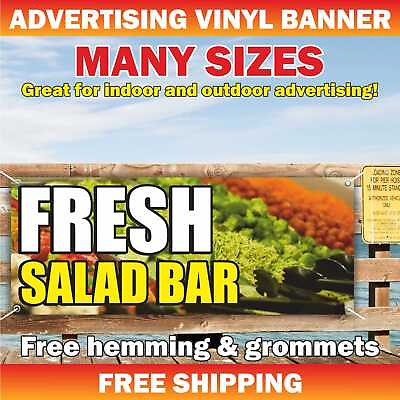 #ad #ad FRESH SALAD BAR Advertising Banner Vinyl Mesh Sign Fruit Vegetable Farm Produce $219.95
