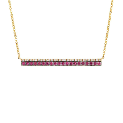 #ad 14K Yellow Gold Diamond Ruby Bar Pendant Necklace Natural 0.36 CTW Round Cut $799.00