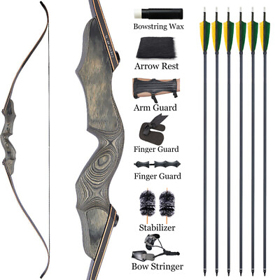 #ad TOPARCHERY 60 in Archery Recurve Bow Wood Riser for RH Adult Hunting Target Set $130.13
