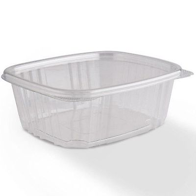 100 X CLEAR Plastic Hinged Food Salad Containers Fruit Cake Display Square NEW GBP 38.30