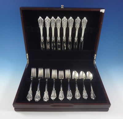 #ad Grande Baroque by Wallace Sterling Silver Flatware Set For 8 Service 32 Pieces $1995.00