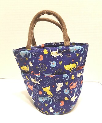 Cat Pattern Insulated Soft Blue Food Bag For Lunch amp; Outdoor Activity $18.99