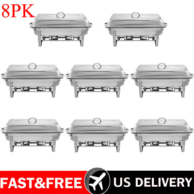 #ad 8 Pack Catering Stainless Steel Chafing Dish Sets 9.5Q Full Size Buffet Party US $256.89