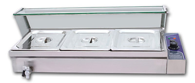 NEW 3 Pot Hot Well Bain Marie Food Warmer With Glass Sneeze 110V Steam Table $266.00