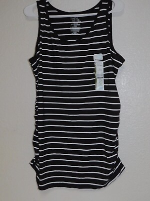 #ad Maternity Shirt Tank Top M L XL Black White Stripes $9.76