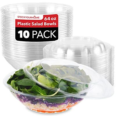 10 Pack 64oz Disposable Plastic Serving Rose Bowls with Lids Salad Containers $25.99