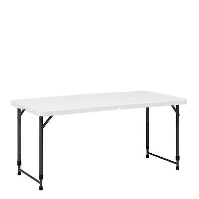 #ad White 4 Foot Adjustable Height Folding Plastic Table Easy Fold Indoor Outdoor $33.16