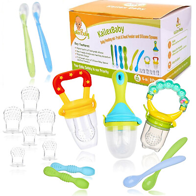 18Pc Baby Food Feeder Set Fresh Fruit Feeding Pacifier Soft Tip Silicone Spoons $18.99