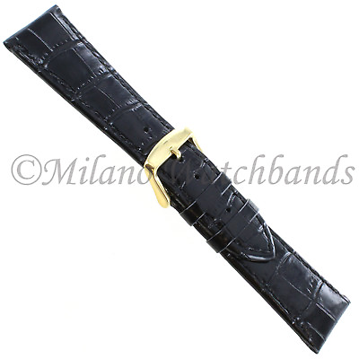 #ad 22mm deBeer Baby Crocodile Grain Black Padded Stitched Men#x27;s Watch Band Short $29.95