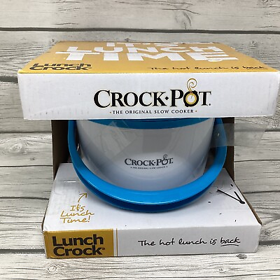#ad Crock Pot Lunch Crock Travel Food Warmer White Blue 20oz $24.62