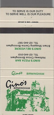 #ad Matchbook Cover Pizza Place Gino#x27;s Pizza Bar Birmingham $4.49