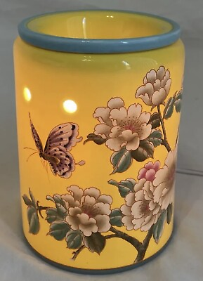 #ad Scentsy Madame Butterfly Retired Full Size Yellow Floral Wax Warmer NEW $19.50